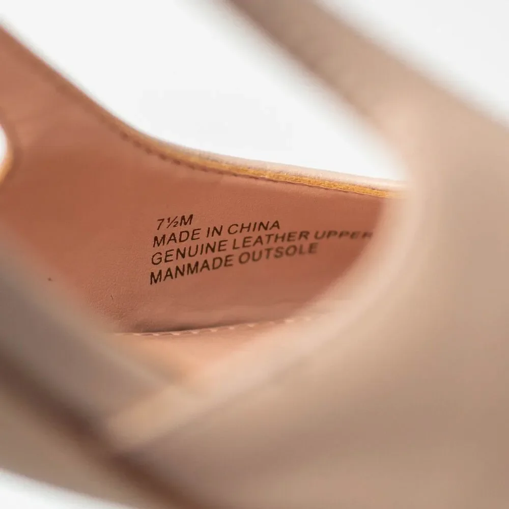 Talbots Women's 7.5 Leather Slingback Pumps Nude Beige Black Cap Toe Heels